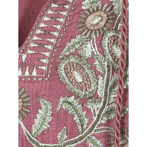 J Jill Floral Embroidery Top XL Pink Boho Western Feminine Hippie Tassel Classic - Picture 6 of 11